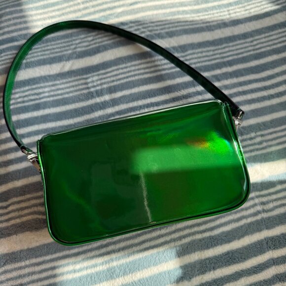 Mach & Mach Holographic Iridescent Green Puffed Bow Mini Shoulder Bag - Picture 4 of 10